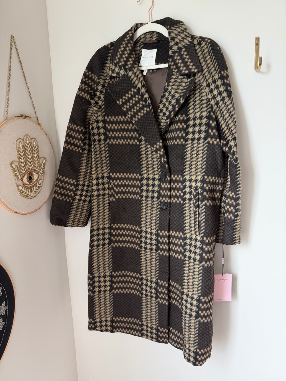 Avec Les Filles plaid brown Tan wool blend Coat